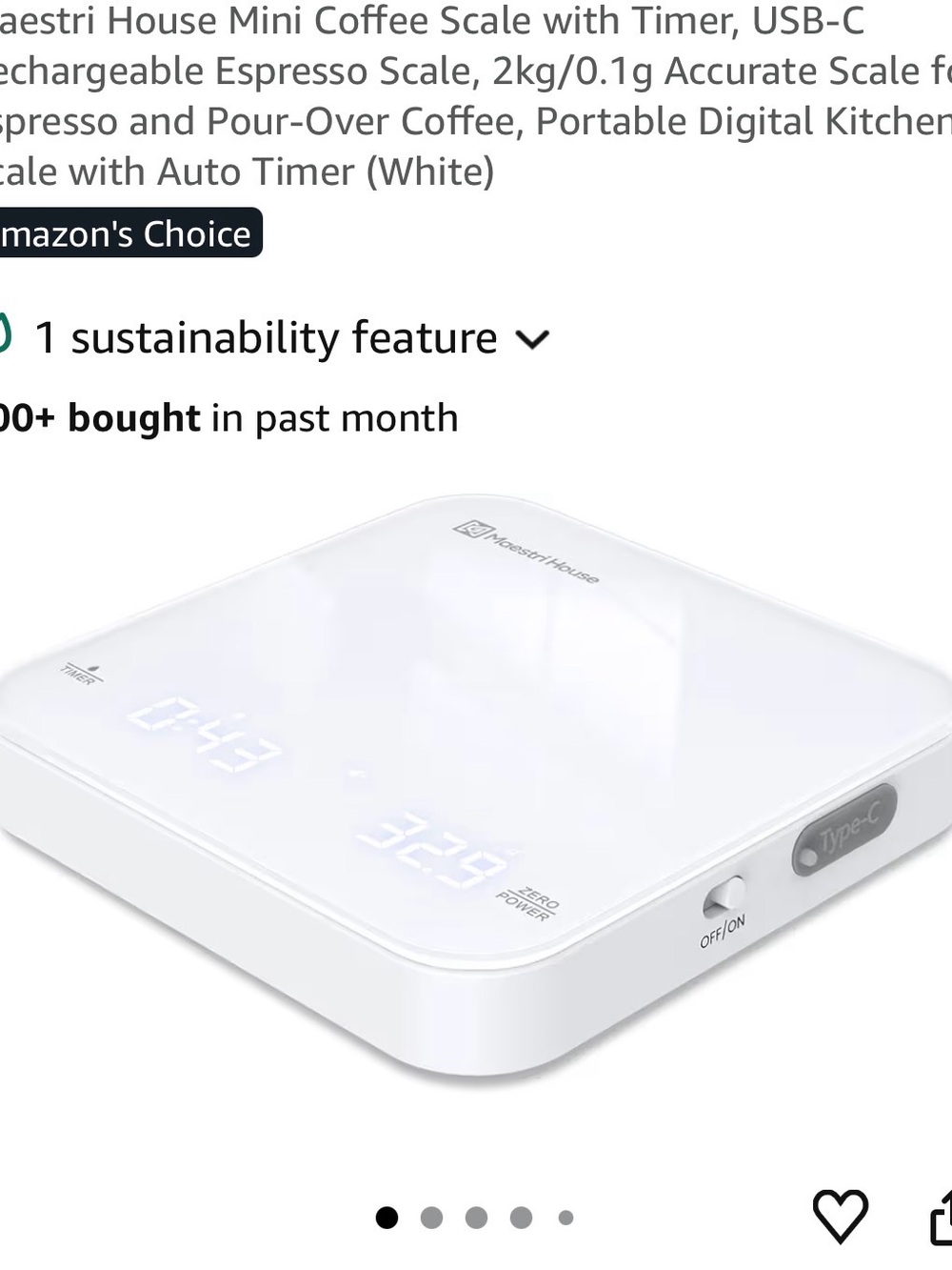 Maestri House White Digital Coffee Scale with Timer